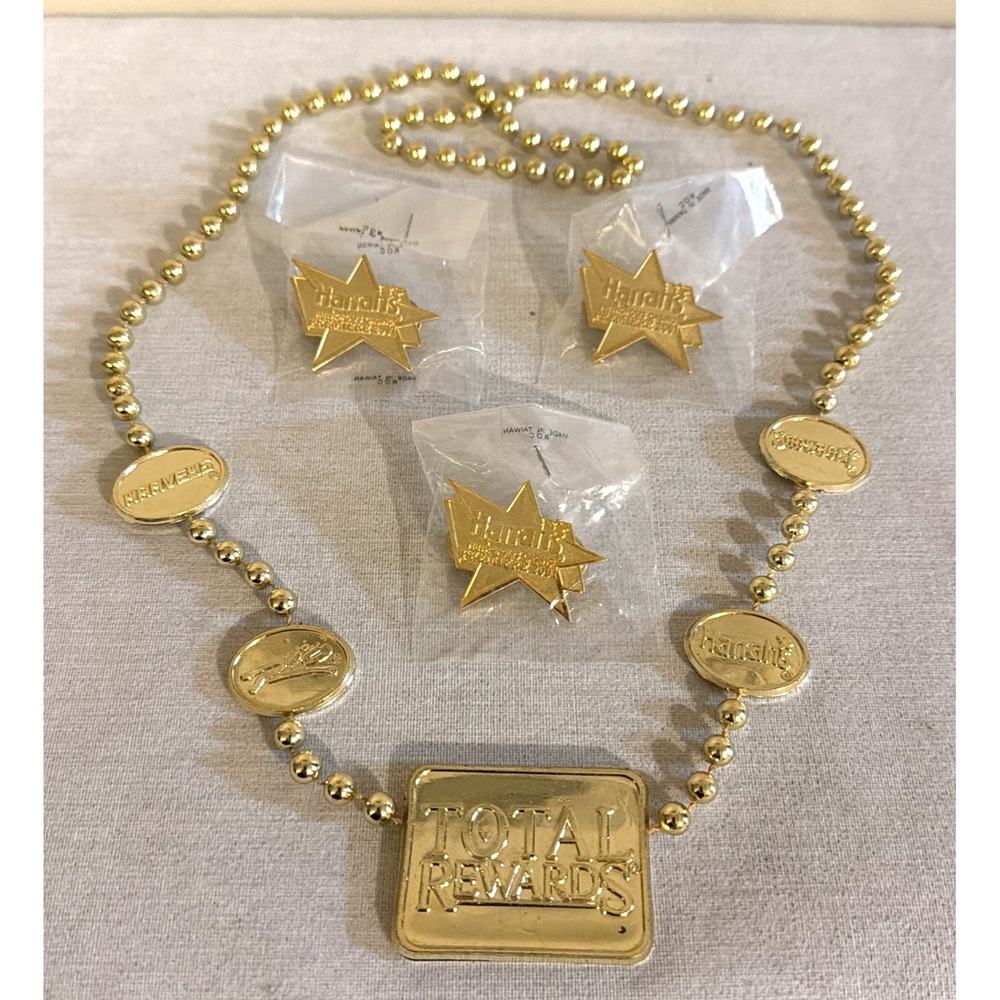 Lot of 3 Harrah's Metropolis Casino Premiere 2001 -Gold Star Lapel Pins/Necklace